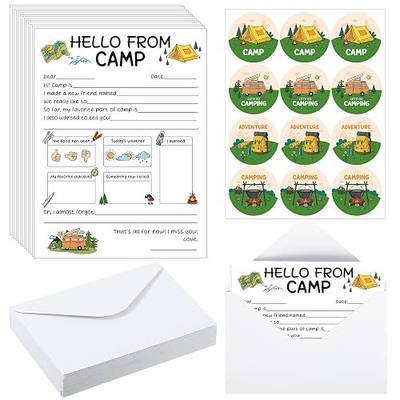 12Set Sleepaway Camp Flat Cards Camp Stationary for Girls Boys Summer Camping Note Cards 5x7In with Envelopes Stickers Stationery Fill in The Blank Postcards for Kids Campers Travel Papers Card Letter