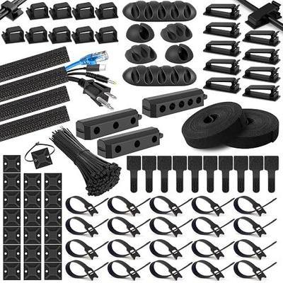 285 PCS Cable Management Kit - 4 Cable Sleeve Split, 50 Adhesive Cable Clips, 9 Cable Holder, 2 Roll Cable Organizer Straps, 200 Cable Zip Ties with 20 Mounts, for Computer TV Under Desk - Black