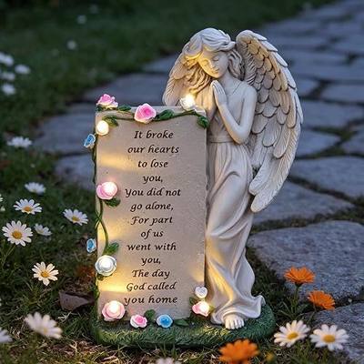 Angel Garden Statue Outdoor Decor, Solar Praying Angel Figurine Light | Angel Sculpture Remembrance, Weatherproof Grave Decoration, Memorial Cemetery Yard Patio Decor, Sympathy Gift for Loved Loss