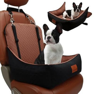 Dog Car Seat & Travel Bed—Fold-Out 35" Pet Carbed for Small Dogs Up to 25 lbs — Velvet Memory Foam,Anti-Slip Grip & Dual Dog Seat Belt for Car Front/Back Seat.