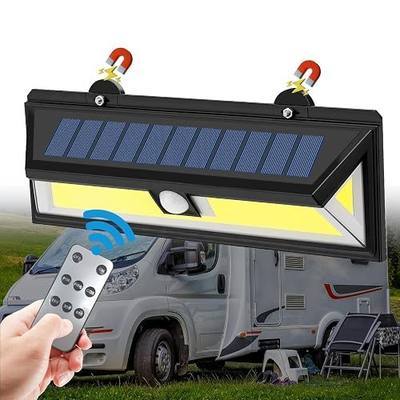 COB LED Magnetic Solar RV Light with Remote Control - 80% Brighter Motion Sensor Outdoor Lights, 2800mAh, IP65 Waterproof for RV Camper Trailer Porch Garage Security Lighting