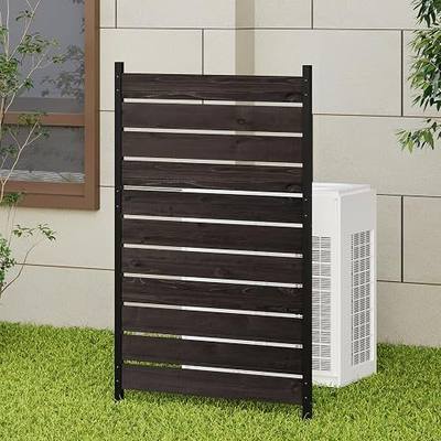 Wooden Privacy Screen 38"W × 61"H, No-Dig Patio Fence, Outdoor fence panel | for Trash Cans AC Units & Pool Equipment, Outdoor Decorative Patio with Metal Stakes (1 Panel, Dark coffee)