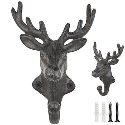 Earl Diamond Heavy Duty Cast Iron Deer Head Wall Hooks, 2 Pack Dark Brown | Rustic Style Decorative Coat Hooks Wall Mount for Hanging Key Hat Towel Leash, Vintage Animal Decor for Farmhouse Cottage