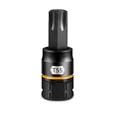 Zhax 3/8" Drive Torx Bit Socket, T55 Solid Star Bit, Outer Hex Socket | Fits Ratchet & Combination Wrenches, S2 Alloy Steel & CR-V, Black Phosphate Rust-Proof Finish, Colored Grooves