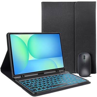 for Galaxy Tab S10 FE Case with Keyboard & Galaxy Tab S10 Lite 10.9inch,Mouse and 7 Color Rainbow Backlight Magnetic Keyboard,Folio Cover with Pencil Holder for Galaxy S9 FE/S9/S8,Black