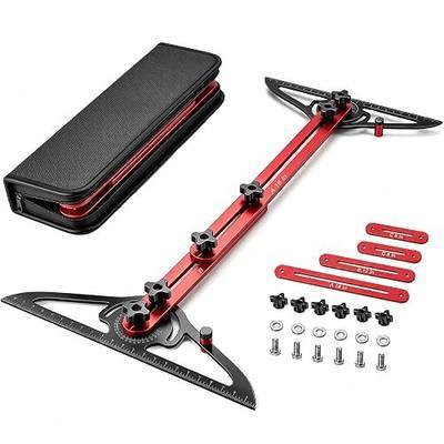Stair Tread Template Tool, Dual-Nut Locking Aluminum Stair Measuring Jig | Two 180° rotating measuring heads, 9.5-60-in length adjustable, 6063 aluminum modular sliders (2×16 in, 2×12 in, 2×8 in)