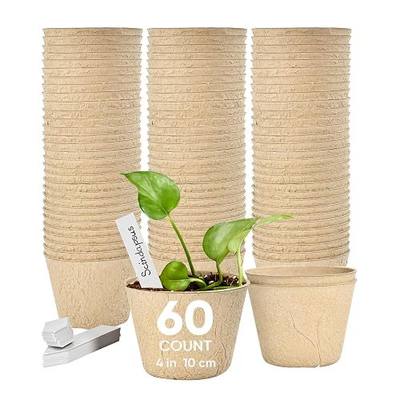 60 Pack 4 Inch Seed Starter Peat Pots with Plant Labels | Biodegradable Nursery Pots for Seedlings with Drainage Holes, Herbs, Flowers and Vegetables