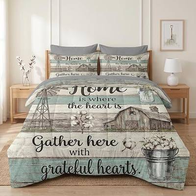 WeCozy 7 Pcs Queen Size Comforter Set with 2 Pillowcases & 2 Shams, Farmhouse Rustic Country Bedding Set for Kids and Adults, Inspirational Floral Bed in a Bag with Flat Sheet and Fitted Sheet