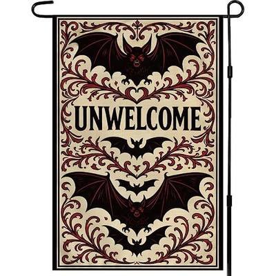 Halloween Decorations Outdoor - Unwelcome Gothic Bat Halloween Garden Flag | Halloween Decor Party Favors Supplies Double Sided Backdrop Banner for Outside Garden Yard Porch Patio Lawn