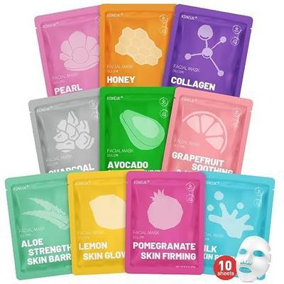 KONEUK 10 Pack Moisturizing Face Masks Skincare for Women, Collagen Hydrating Sheet Face Mask Set, Bulk Mothers Day Gifts, Facial Mask for Women Skin Care, Spa Party Favors and Spa Day Gifts