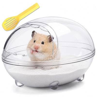 Clear Hamster Sand Bath, Dinosaur Sandbox Hideout with Scoop (L) | Anti-Scatter Sandbox, For Dwarf Hamsters Gerbils Mice, Hideout & Sand Bath Container