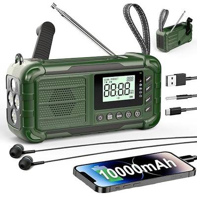 Emergency NOAA Weather Radio, 10000mAh, Solar Hand Crank Radio with AM/FM | Battery Backup, Emergency Cell Phone Charger, Flashlight with Red Blue Warning Light, SOS Alarm, for Camping Hiking Survival