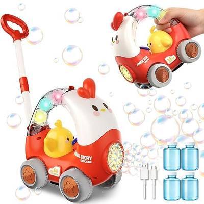 Bubble Machine for Toddlers, USB Rechargeable Bubble Blower with Adjustable Handle, Leak-Proof Outdoor Push Bubble Machine for Kids, Bubble Toys for Boy&Girl Parties Birthday