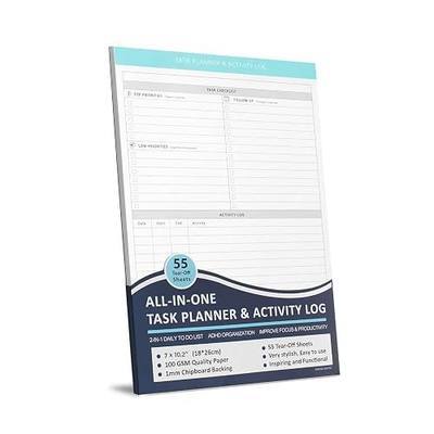Task Management Planner & Activity Log Notepad for ADHD Focus | 55 Tear-Off Sheets - B5 Daily To Do List & Hourly Time Tracker for Office Work, Project Management & Boosting Productivity