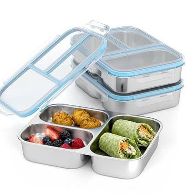3 Pack Stainless Steel Snack Container, 3- Compartment Lunch Container with Lid, Reusable Food Storage Box for Snacks & Meal Prep (650ml / 22oz)