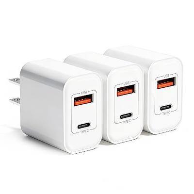 20W Fast Charging Block 3-Pack, Dual Port USB-C Wall Charger Power Adapter, Compatible with iPhone 17/16/15/14/13/12/11, iPad, Samsung, and More, White