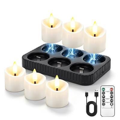 Rechargeable Flameless Candles with Remote Timer & Charging Base, 1.5“ x 2” LED Tea Lights, Small Votive Electric LED Candles for Home, Anniversary, Wedding, and Holiday Decor(6 Pack)