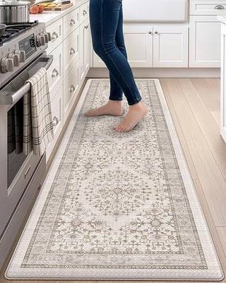 DEXI Kitchen Floor Mats Cushioned Anti Fatigue Runner Rug, 23x86 | Beige/White Soft Comfort Memory Foam, Easy Care, Waterproof, Standing Padded for Front Sink Laundry Office Farmhouse