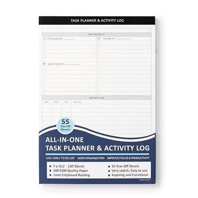 Daily Productivity Planner & Activity Log Notepad for ADHD Brain | 55 Tear-Off Sheets - Undated To Do List & Time Tracker Pad for Office Work, Project Management & Business Organization