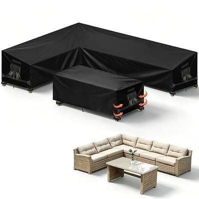 SUNICO Outdoor Sectional Patio Furniture Covers, L-Shaped, 85x110in, Black | 2PCS waterproof cover for sofa and table, UV protection, windproof, buckle strap, air vent, 6 locking buckles, rip-stop 420D