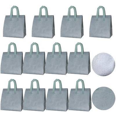 12Pcs Insulated Lunch Bags Disposable Cooler Thermal Grocery Takeout Bag for Food Delivery Party Drink Picnic Holiday, Dusty Blue