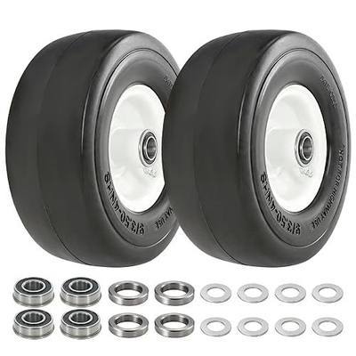 9x3.50-4 Flat-Free Lawn Mower Tire, Solid Smooth Tire with 3/4" and 5/8" Axle Bore, 3.5"-5" Centered Hub, 9" Solid Tire for Zero-Turn Mowers, Garden Carts, Wheelbarrows, 2pcs