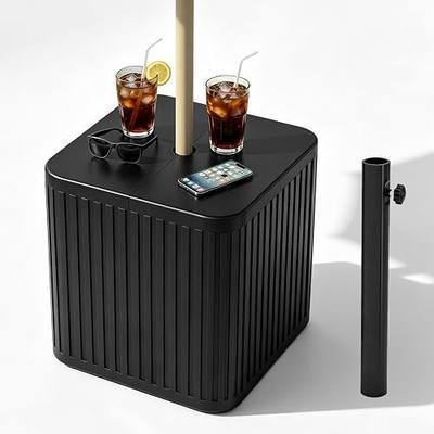 2-in-1 Umbrella Side Table – 16.54" Outdoor Patio Table with Fillable 15 Gal Water/Sand Base, Fits 1.5" Pole, UV Resistant for Pool, Deck, Garden (Black)