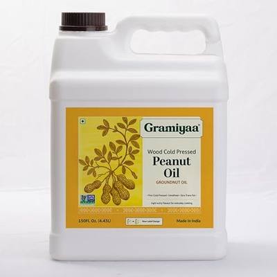 Gramiyaa Cold Pressed Peanut Oil | 150 Fl. Oz (4.43 L) | Chemical-free, Zero Trans-fat Cooking Oil | Unrefined | Kachi Ghani Groundnut oil for Cooking
