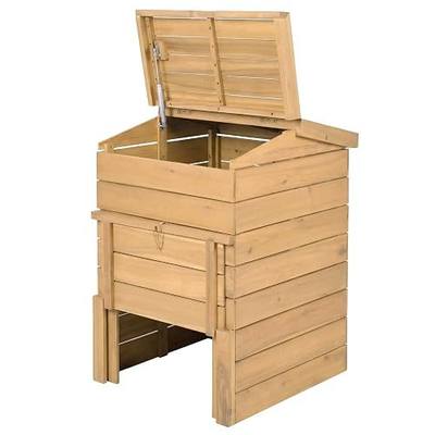 Goplus Solid Wood Compost Bin, 48 Gallon Outdoor Composter w/Lockable Sliding Door, Flip-top Opening, Gas Rods, Heavy-Duty Large Capacity Composter for Backyard, Garden, Farm