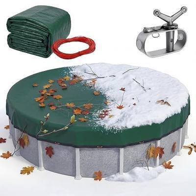 Extra Thick 24FT Round Swimming Pool Cover for Above Ground, Above-Ground Pool Cover with Winch and Cable, Windproof Tarp Straps UV-Resistant, Reinforced Edges (Army Green)