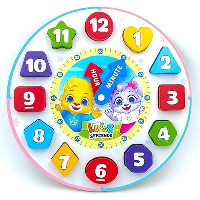 Lucas & Friends Shape Color Sorting Clock Wooden Educational Toy, Teaching Time Numbers Puzzle, Stacking Sorter Jigsaw Montessori Early Learning Toy, Fine Motor Skills, Gift for Kids