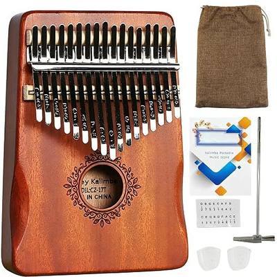 17 Key Kalimba Thumb Piano Mahogany Wooden Finger Piano with Hand-rest Curve Design, Portable Mbira Musical Instrument Gift for Beginners