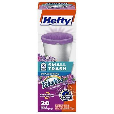 Hefty 4 Gallon Small Trash Bags, Purple, Fabuloso Lavender Scent, 20ct | Drawstring Closure, 4G Small Purple Trash Bags for Bathrooms, Dorm Rooms, Home Offices, Scented, Continuous Odor Control
