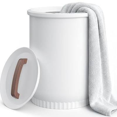 Asuka Towel Warmer, Large Towel Warmer for Bathroom with Wood Handle, 4 Delay Settings&Auto Shut Off, Towel Warmer Bucket Fits Two 40"X70" Oversized Towels, Bathrobes, Blankets, PJ's and More, White