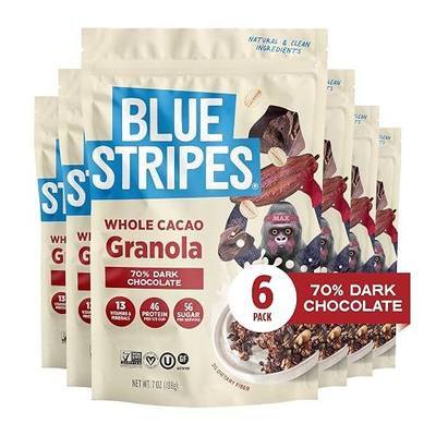 Blue Stripes 70% Dark Chocolate Granola - Whole Cacao Gluten Free Granola for Cereal, Yogurt, Snacking | 4g Protein Per Serving | No Refined Sugar, Vegan, Non GMO - 7 oz Bag (6 Pack)