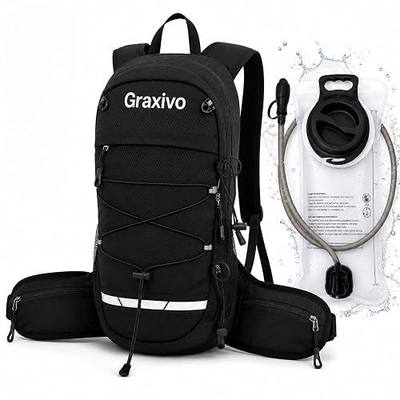 Hydration Backpack with 2L Water Bladder, Lightweight 15L Water Pack with Helmet Holder & Hip Belt Pockets, Bounce-Free Sport Daypack for Mountain Biking, Cycling, Hiking, Running for Men Women