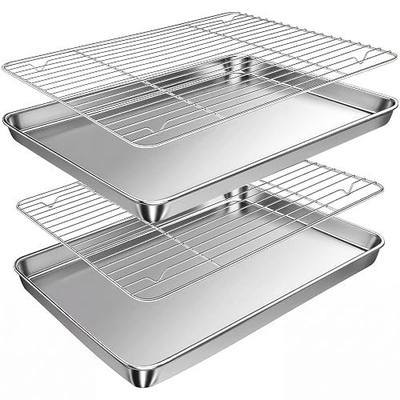 Baking Sheet with Rack Set (2 Pans + 2 Racks), 16 x 12 x 1 Inch Stainless Steel Cookie Sheet Baking Pan Tray with Cooling Rack, Jelly Roll Pan with Wire Rack, Warp Resistant & Heavy Duty & Rust Proof