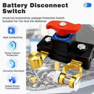 2 Pack Car Battery Cut Off Switch, Battery Power Cut Off Switch Breaker, 12V-24V Pure Copper Battery Disconnect Switch, Manual Rotary Battery Shut Off Switch for Car RV Boat Truck ATV