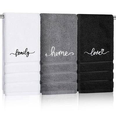 Booson 3 Pcs Farmhouse Decorative Kitchen Rustic Hand Towels Bathroom Decor | Rustic Embroidered Cotton Dish Towels for Boho Decorative Home Bathroom Housewarming Gift 13x29inch (Black, Home Love Family)