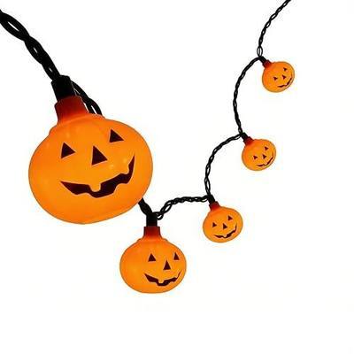 Halloween Pumpkin String Lights, 8.5ft 10 Orange Jack-O-Lantern LED | Plug-in Waterproof UL Listed Black Wire Lights, Indoor Outdoor Decor for Party, Patio, Porch, Garden, Window, Mantel