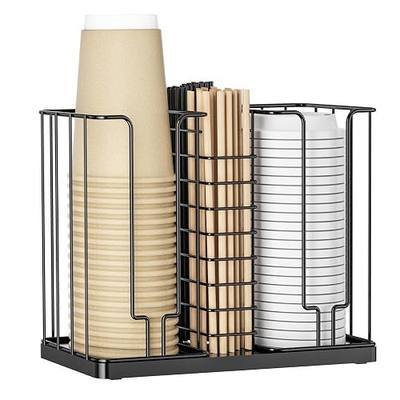 Coffee Cup and Lid Holder, 3-Compartment Metal Cup Dispenser | 3-In-1 Storage for Disposable Cups,Straws & Lids, Perfect For Countertop,Coffee Bar,Kitchen, Office,Restaurant,Breakroom,Shop