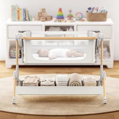 ANGELBLISS Baby Bassinet Bedside Sleeper, 3-in-1 Foldable Bassinet for Newborns, One-Click Portable Baby Crib with Mesh Sides, Adjustable Height, Mattress and Carry Bag