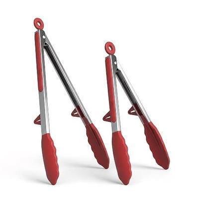 Kitchen Cooking Tongs Set, 9" & 12", Red, 2 Pack | Built-in Stand & Dishwasher Safe; Heat Resistant up to 600°F; Perfect for Grilling, BBQ, Salad & Frying.