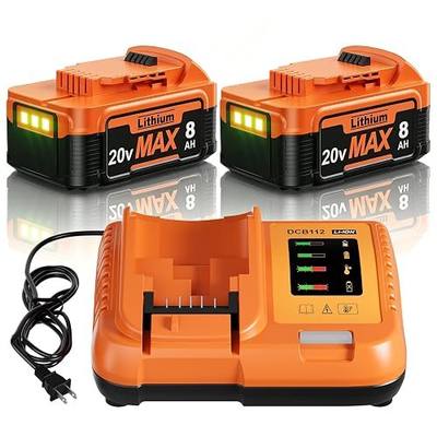 2Pack 8000mAh Replacement for Dewalt 20V Max Battery and Charger Compatible with Dewalt 20V Max Battery XR Cordless Tools DCB206 DCB200 DCB201 DCB204 DCB207 DCD/DCF/DCG Power Tool