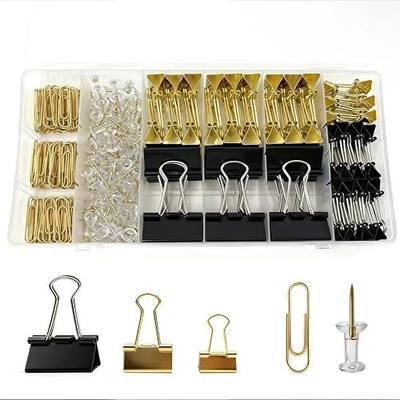 Black & Gold Paper Clips and Binder Clips Set, 260 PCS with Push Pins | Classy black gold desk accessories, professional office supplies, teacher gifts, back to school, home office, binder clips