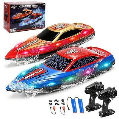 FLYING STAR 2 Pack 13 inch Remote Control Boat for Kids, 2 Batteries, 2.4Ghz RC Racing Boat with LED Lights for Pools and Lakes, Summer Water Toy Gift for Boys 8,9,10,11,12+
