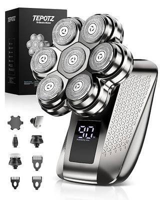7D Head Shavers for Bald Men, Waterproof Wet or Dry Electric Razor for Men, 5-in-1 Detachable Head Shaver, Grooming Kit, LED Display/Type-C Charge, Travel-Friendly-Steel Gray