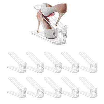 Shoe Slots Organizer Durable and Thick,Elephant-Shaped Adjustable Shoe Stackers,Space Saving for Closet Storage (Transparent - Silver, 10Pack)