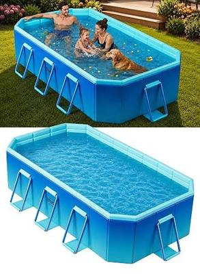 Foldable Pool, Non-Inflatable Swimming Pool for Adults & Family Use, Thickened Collapsible Folding Pool, Large Foldable Pool for Backyard, Portable Above Ground Outdoor Pool 116" x 65" x 20"