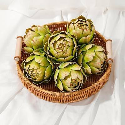 6Pcs Lagre Artificial Artichokes Fake Vegetable, Green Faux Artichoke Decor | Fake Artichoke Decor for Kitchen, Bowl & Table Centerpiece, Farmhouse Home Decor for Wedding, Room & Display Styling